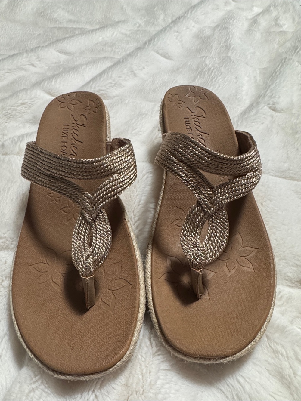 Skechers Braided Metallic Bronze Thong Sandals - Women